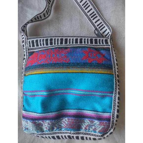 ECUADOR HAND CRAFTED BOHO CROSS BODY BAG Small Lovely Woven 5"x6" LONG STRAP EXC - Picture 3 of 7